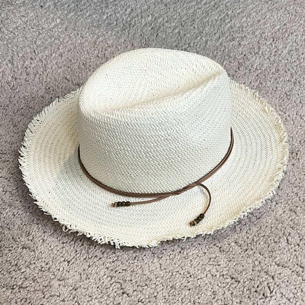 Hat Attack Straw Sun Hat Woven One Size Frayed Edge Packable Beach Outdoor - Picture 3 of 10